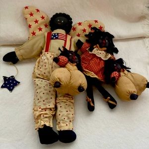 Cloth, black dolls, grandpa and the kids little girl, twin brothers Raggedy